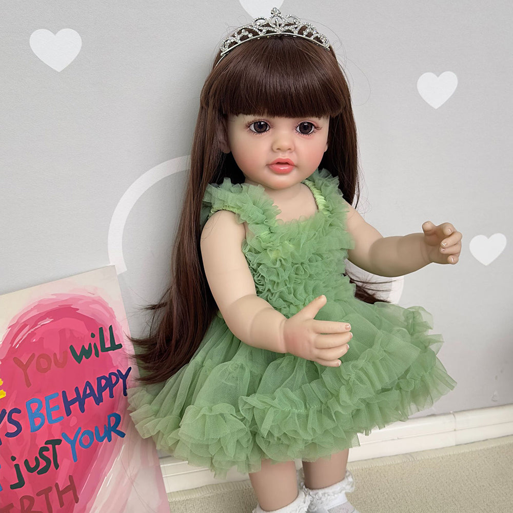 22 Inch Mamie Reborn Dolls Girls With Long Brown Hair