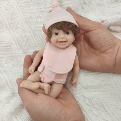 15cm Open Eyes Mini Full Silicone Reborn Doll in Pink Clothes