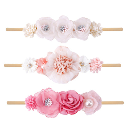 Fresh pastoral style elastic flower baby headband 3-piece set