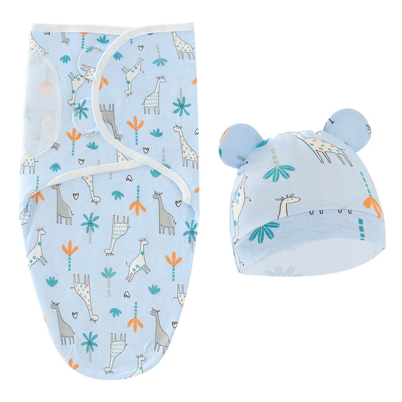 Giraffe Newborn Swaddle Sleeping Bag Fetal Cap 2 Piece Set