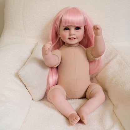 22 Inches Open Eyes Long Pink Hair Reborn Doll Girl