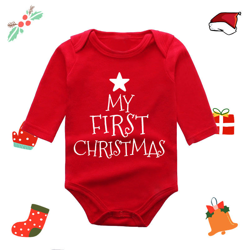 My 1st Christmas Print Long Sleeve Red Romper for 20-22 Inches Reborn Doll