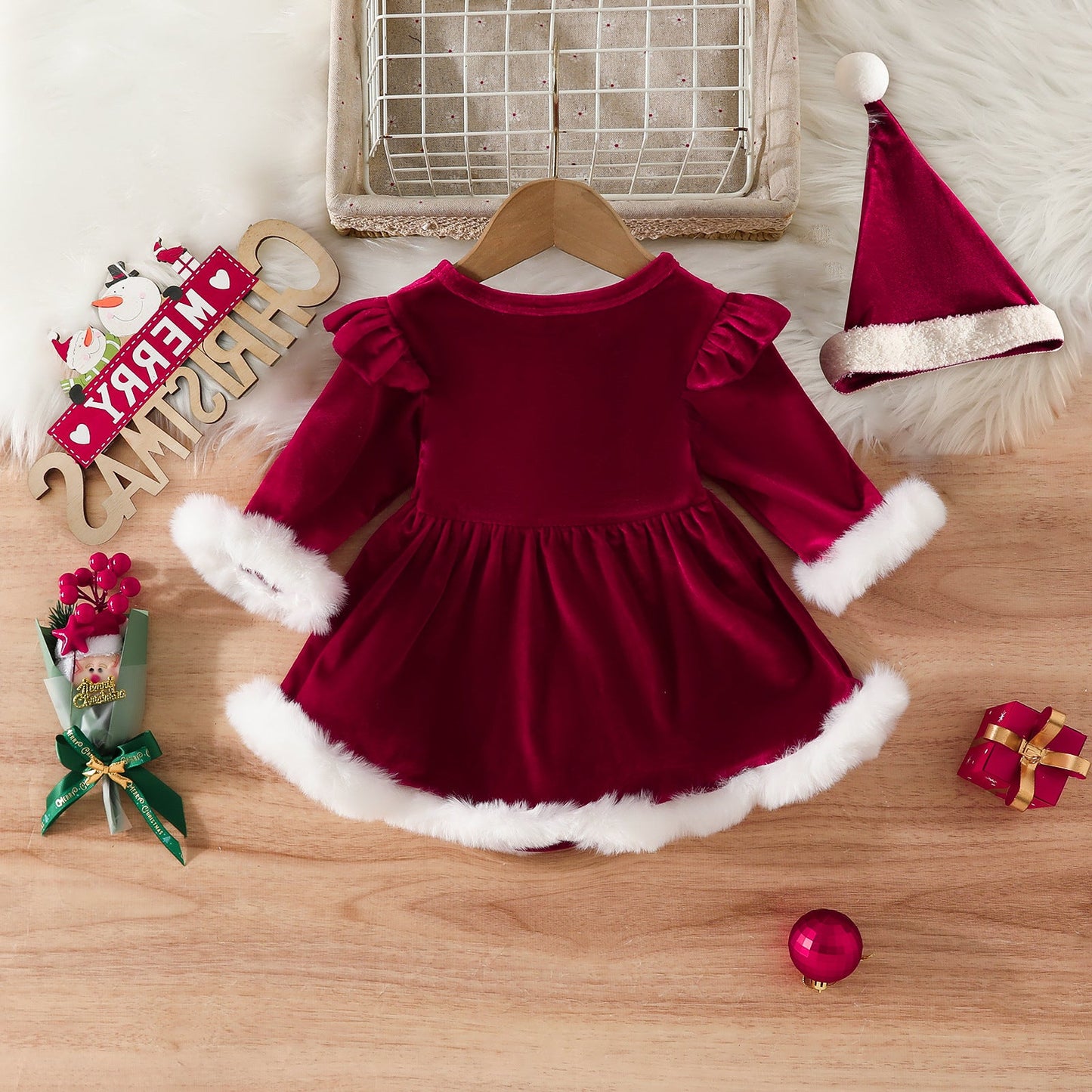 2-Piece Christmas Dress and Hat Set for 20-24 Inch Reborn Dolls