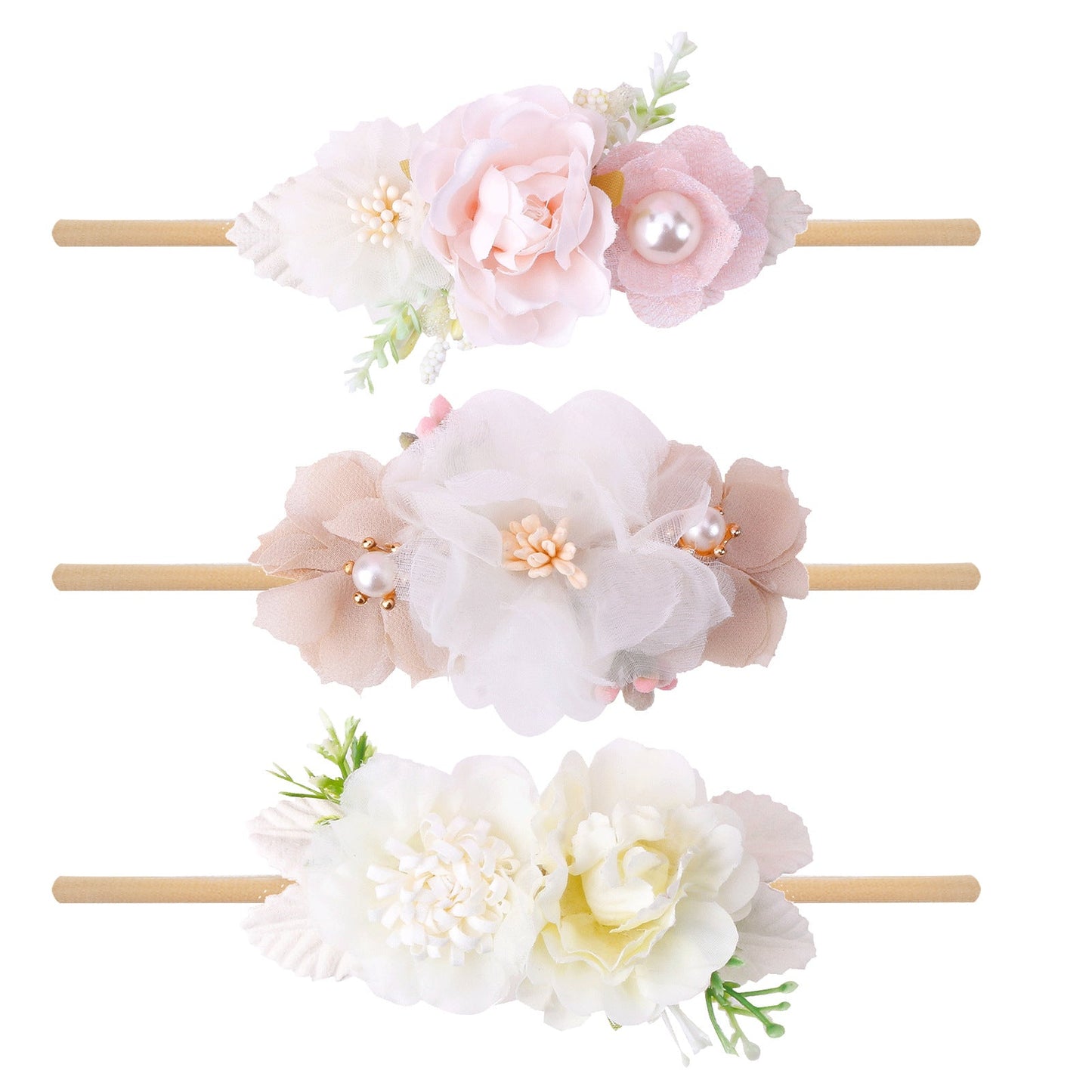 Fresh pastoral style elastic flower baby headband 3-piece set