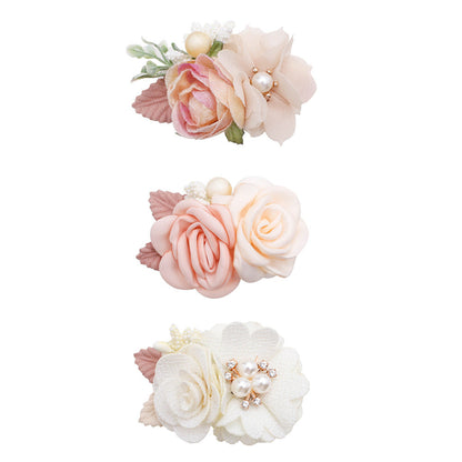 Cute pink artificial flower hair clip 3-piece set