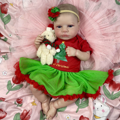 20 inch Open Eyes Reborn Doll Girl with Christmas Clothes - Loulou