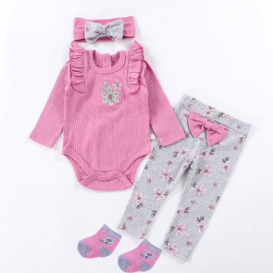 4pcs long sleeve cotton 22-23 inch reborn doll clothes set