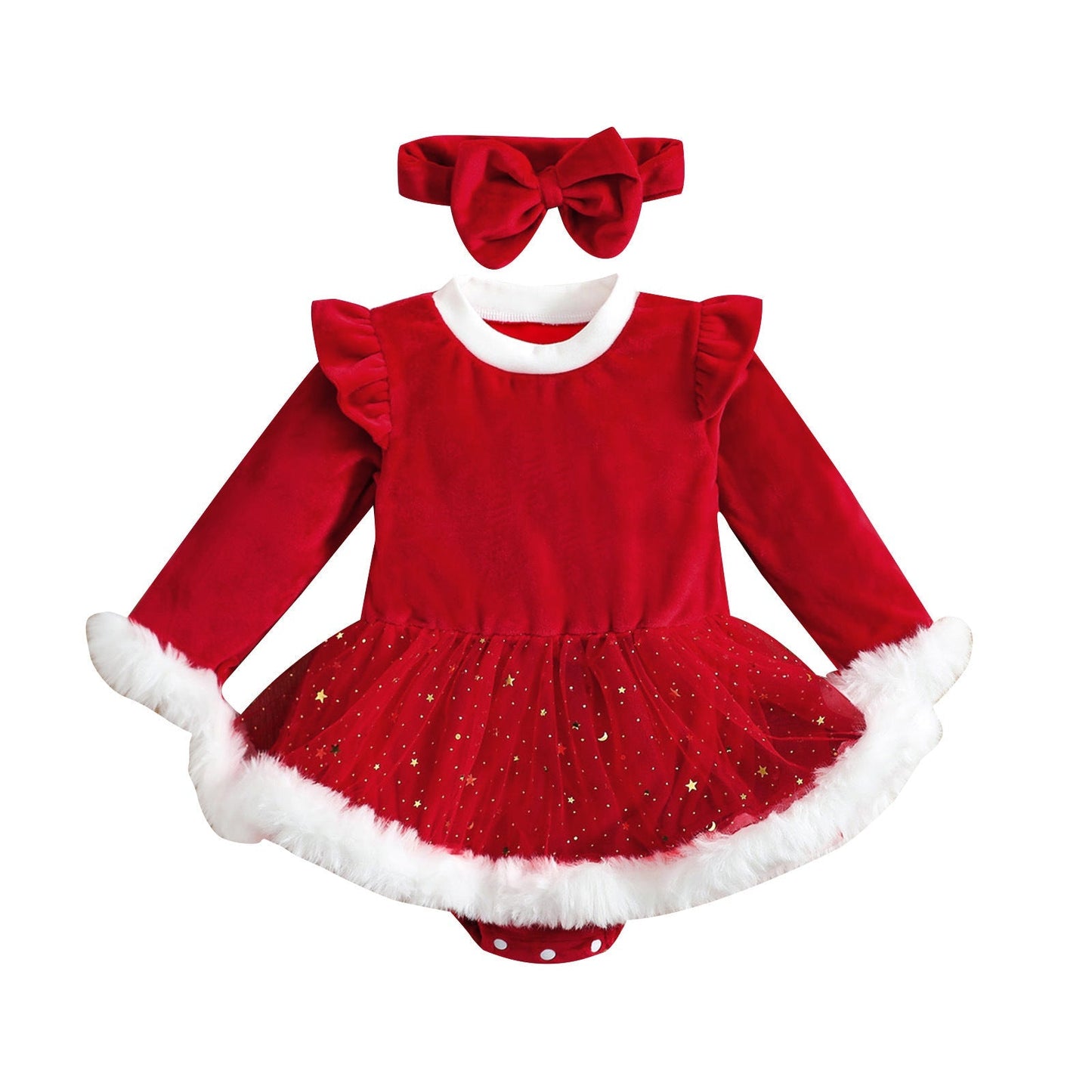 Velvet Long Sleeve Christmas Romper For 26-28 Inches Dolls