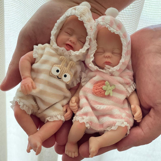 6 inches Closed Eyes Full Silicone Mini Reborn Doll Twins Girls