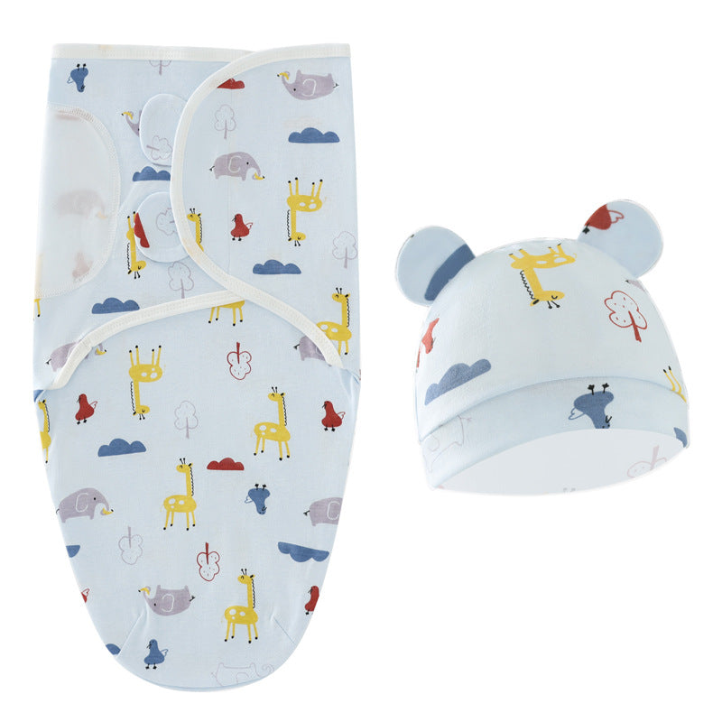 Cartoon Newborn Swaddle Sleeping Bag Fetal Cap 2 Piece Set