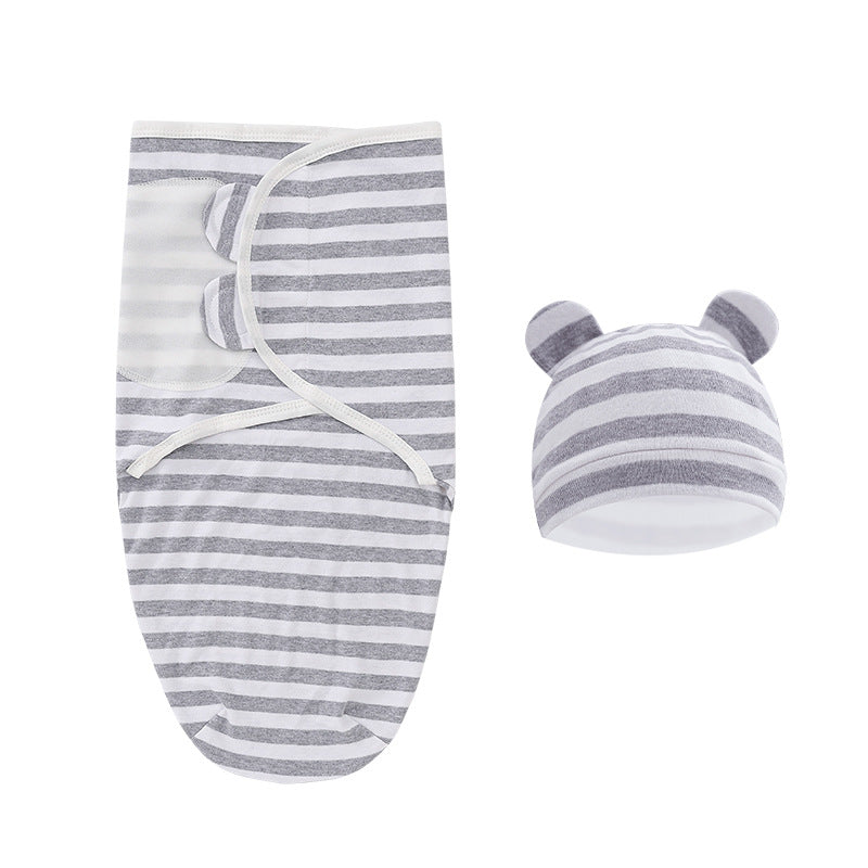 Stripe Newborn Swaddle Sleeping Bag Fetal Cap 2 Piece Set