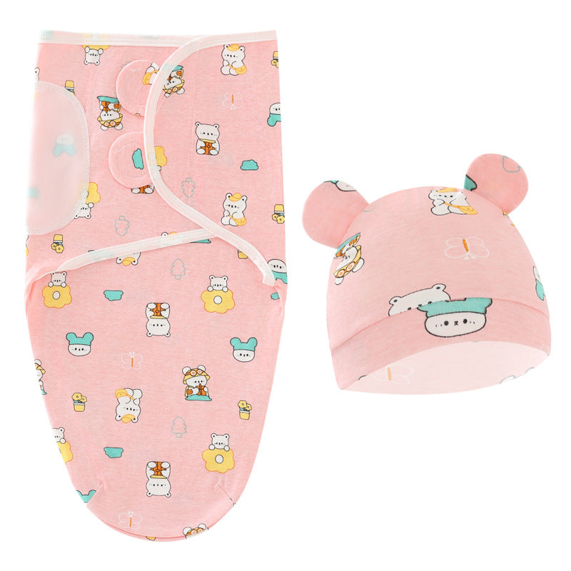 Bear Newborn Swaddle Sleeping Bag Fetal Cap 2 Piece Set