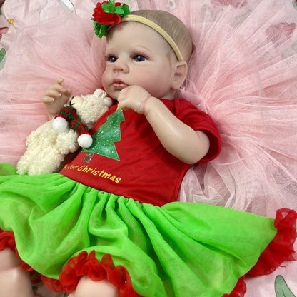 20 inch Open Eyes Reborn Doll Girl with Christmas Clothes - Loulou