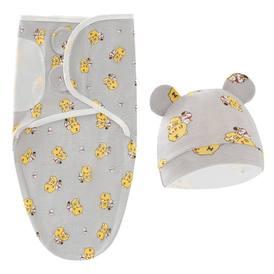 Cartoon Newborn Swaddle Sleeping Bag Fetal Cap 2 Piece Set