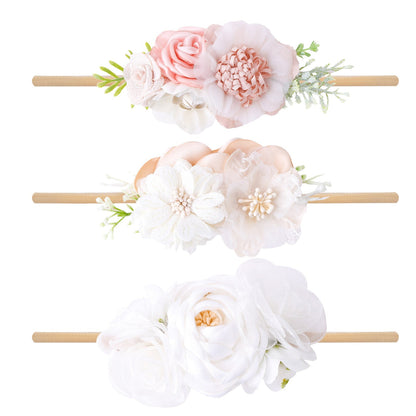 Fresh pastoral style elastic flower baby headband 3-piece set