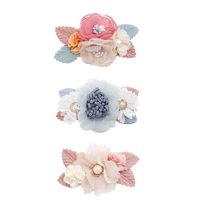 Cute pink artificial flower hair clip 3-piece set