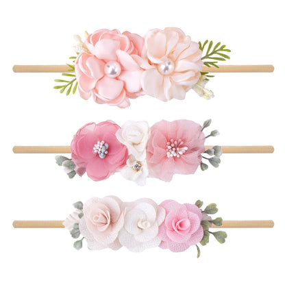 Fresh pastoral style elastic flower baby headband 3-piece set