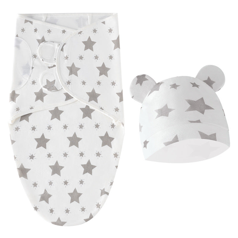 Star Newborn Swaddle Sleeping Bag Fetal Cap 2 Piece Set