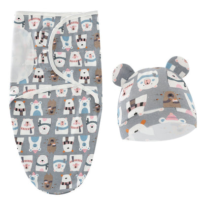 Cartoon Newborn Swaddle Sleeping Bag Fetal Cap 2 Piece Set