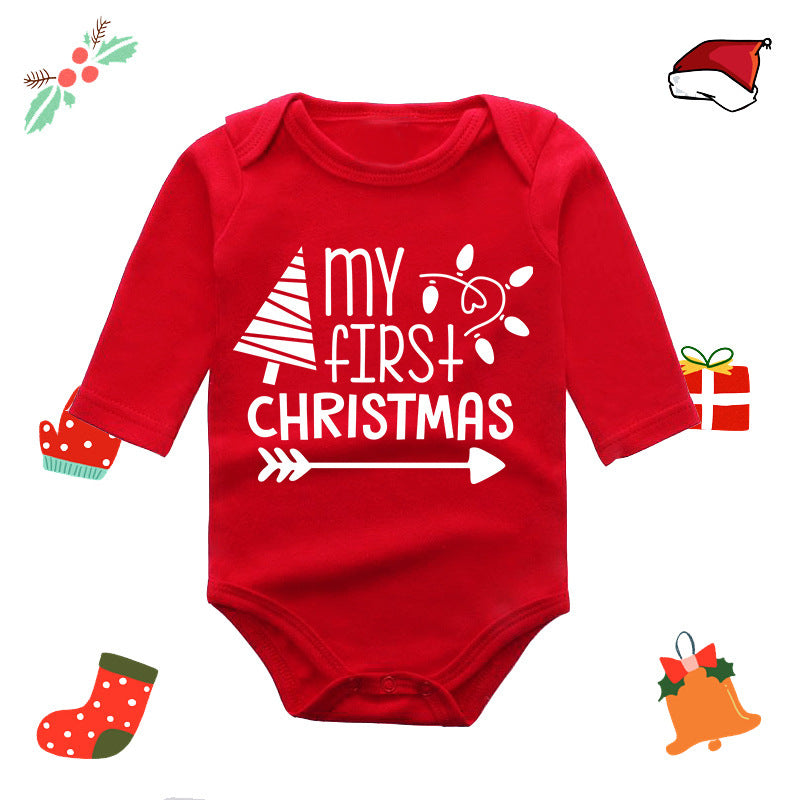 My 1st Christmas Print Long Sleeve Red Romper for 20-22 Inches Reborn Doll