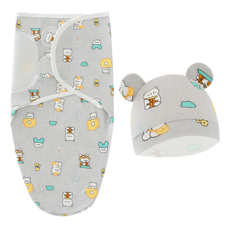 Bear Newborn Swaddle Sleeping Bag Fetal Cap 2 Piece Set