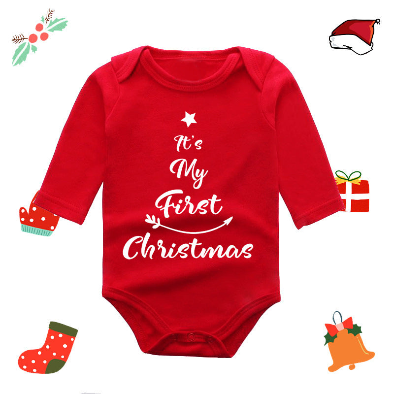 My 1st Christmas Print Long Sleeve Red Romper for 20-22 Inches Reborn Doll