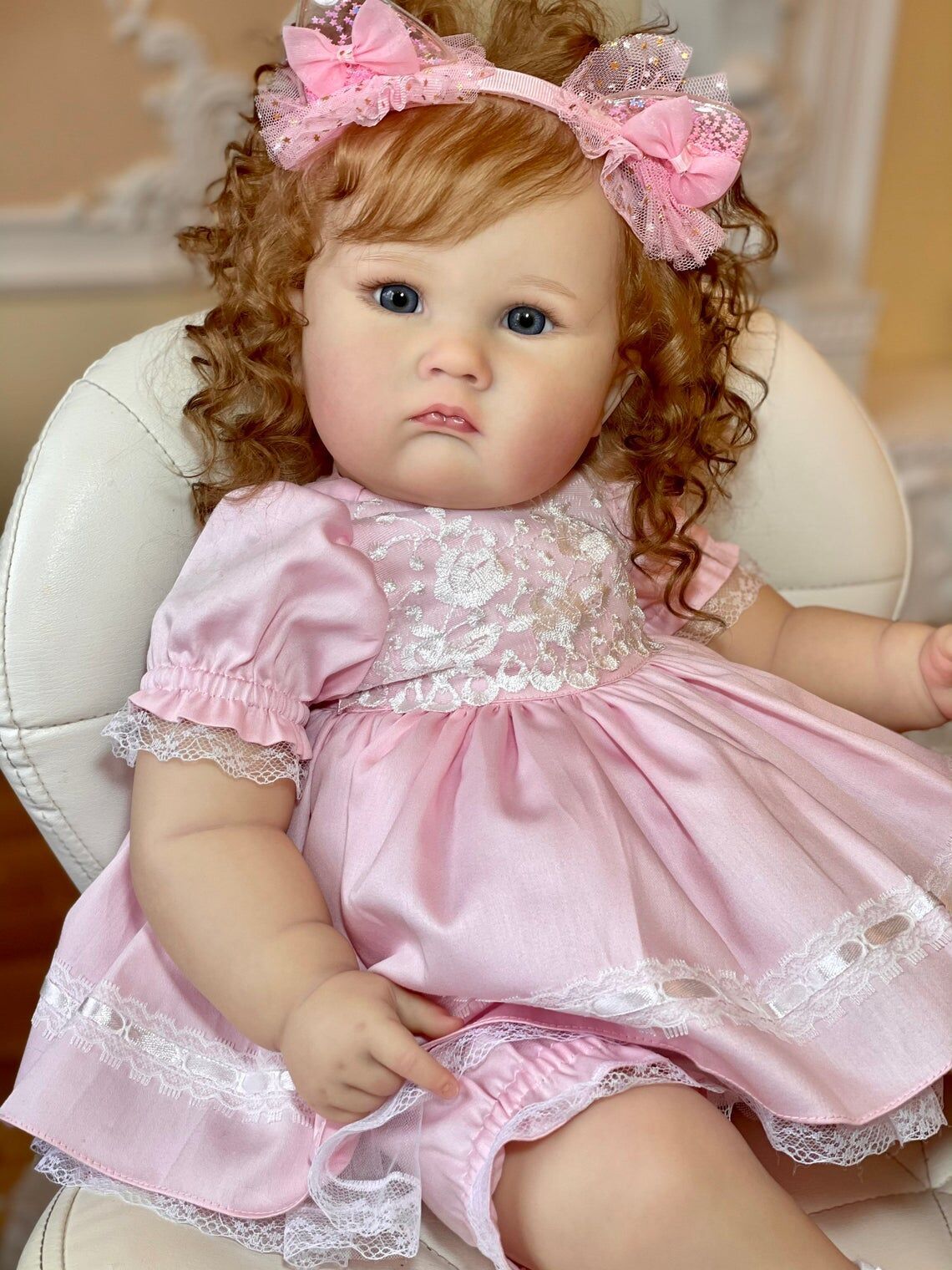 60 cm Zone Reborn Doll with open eyes and brown hair - Charlotte