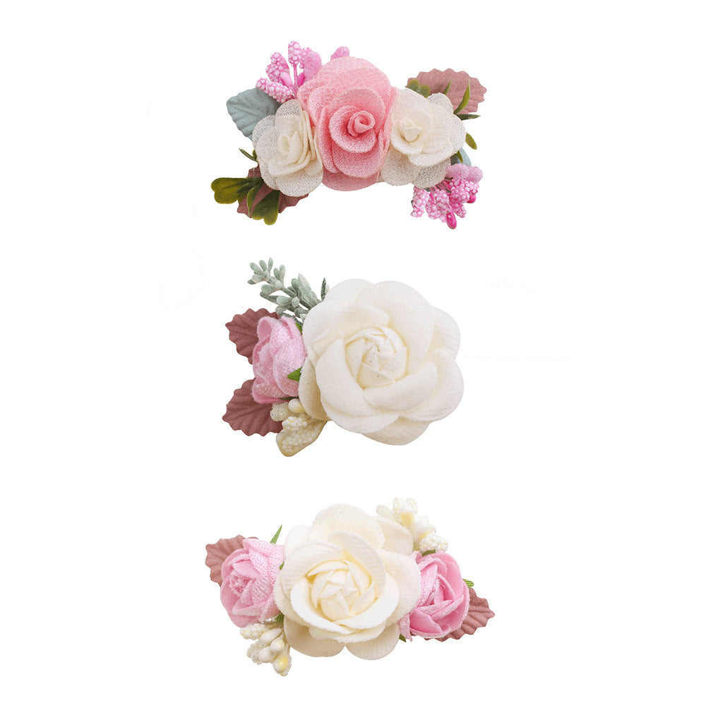 Cute pink artificial flower hair clip 3-piece set