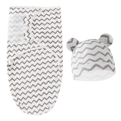 Stripe Newborn Swaddle Sleeping Bag Fetal Cap 2 Piece Set