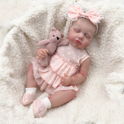 20 Inches Realistic Closed Eyes Reborn Dolls Girl in Pink Dress-Loulou