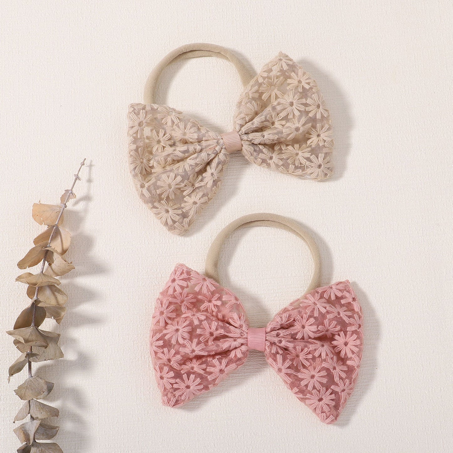 Bow Embroidered Baby Headband