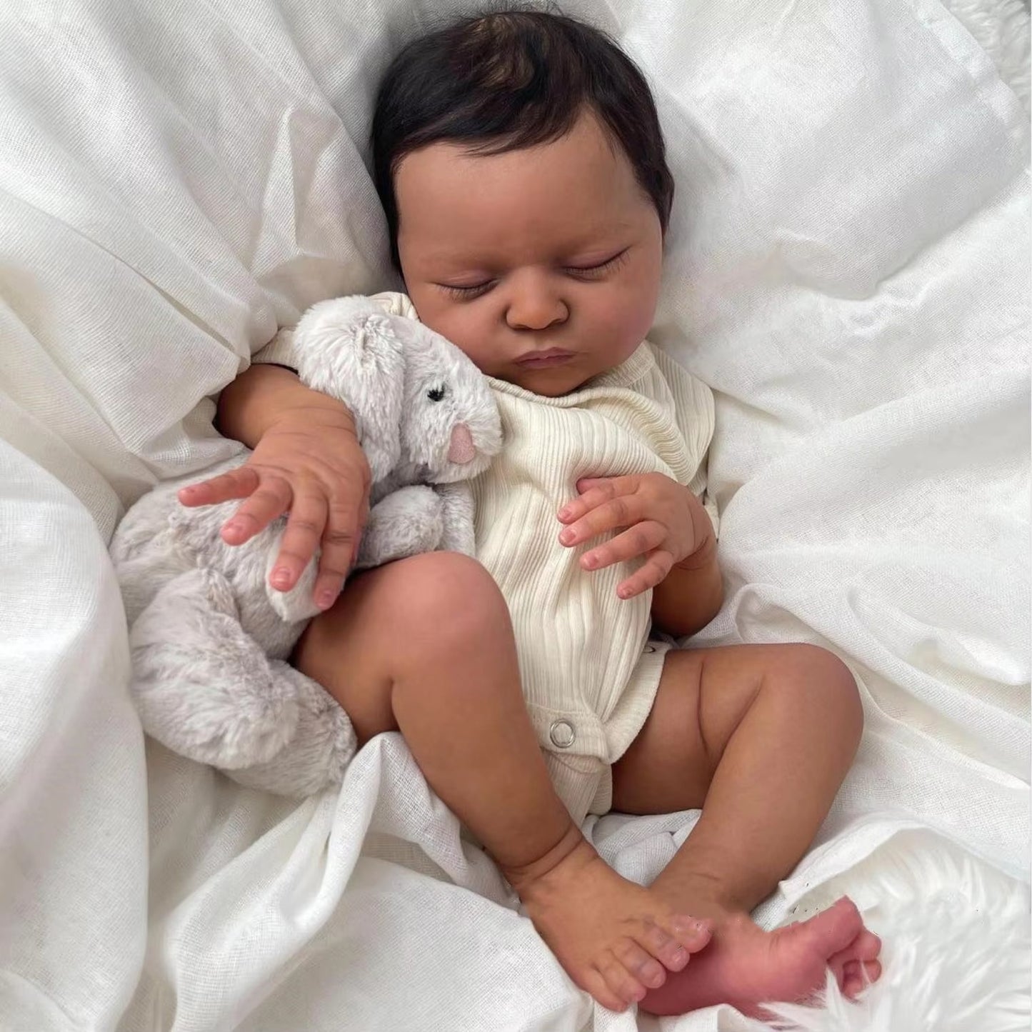 20 Inches Lifelike Closed Eyes Dark Skin Reborn Doll-Laura