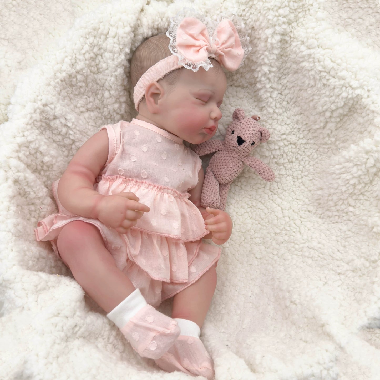 20 Inches Realistic Closed Eyes Reborn Dolls Girl in Pink Dress-Loulou