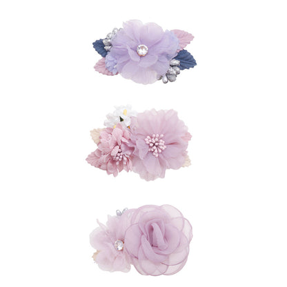 Cute pink artificial flower hair clip 3-piece set