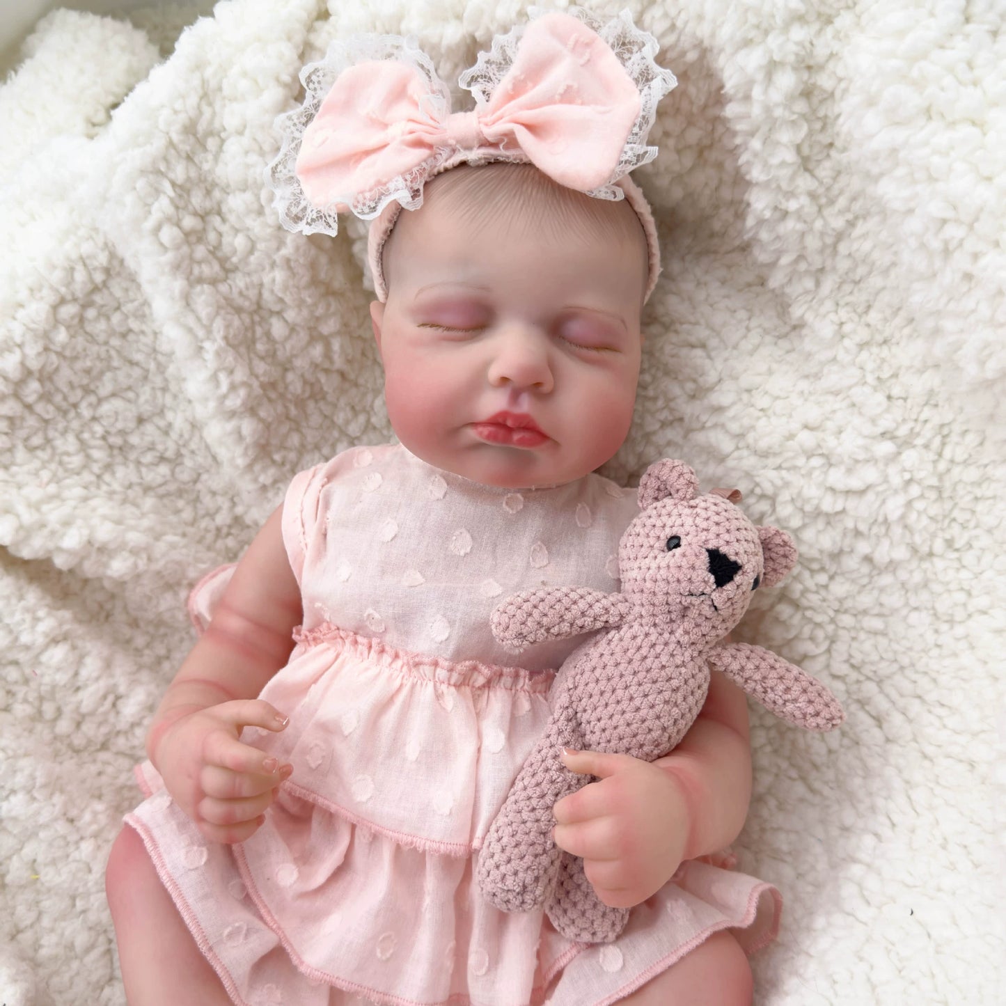 20 Inches Realistic Closed Eyes Reborn Dolls Girl in Pink Dress-Loulou