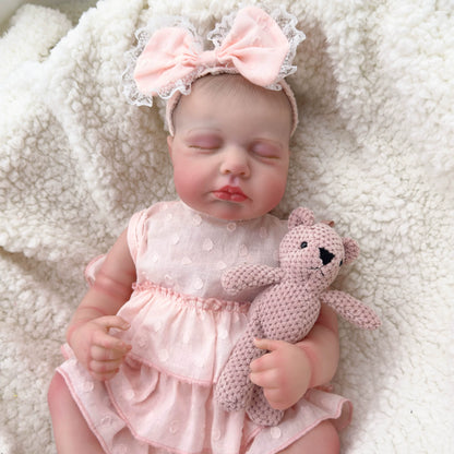 20 Inches Realistic Closed Eyes Reborn Dolls Girl in Pink Dress-Loulou