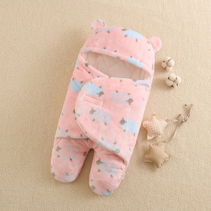 Flannel Split Legs Pink/Blue Lamb Printed Sleeping Bag For 16-24 Inches Reborn Dolls