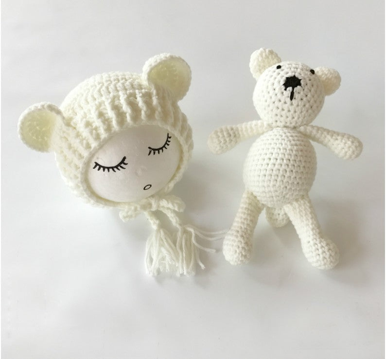 Cute Bear Knitting Baby Hat and Toy 2-Piece Set