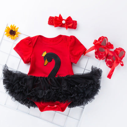 red black Swan Short Sleeve Romper Dress For Dolls 50-55 cm