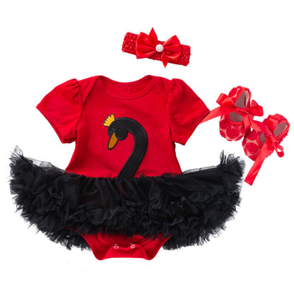 red black Swan Short Sleeve Romper Dress For Dolls 50-55 cm