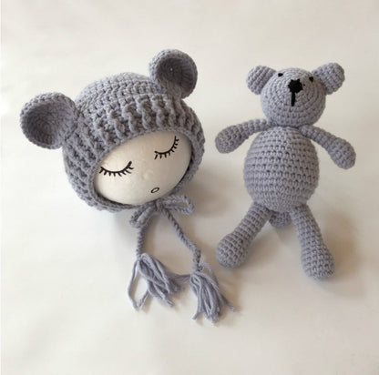 Cute Bear Knitting Baby Hat and Toy 2-Piece Set