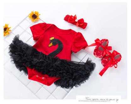 red black Swan Short Sleeve Romper Dress For Dolls 50-55 cm