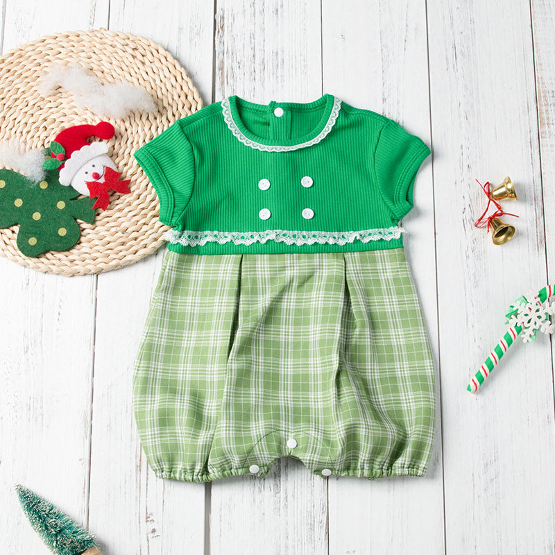 sleeveless plaid stitching christmas jumpsuit for 22-28 Inches dolls