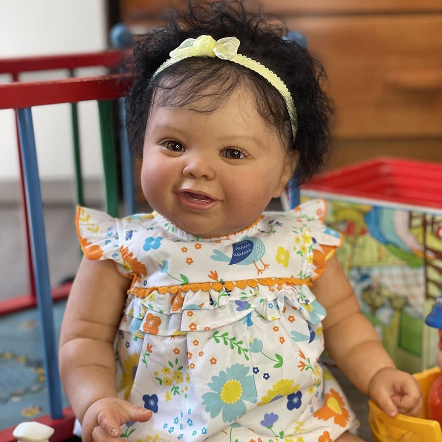 24 Inch/60 Cm Mountain Reborn Doll With Open Eyes And Dark Skin - Kodi