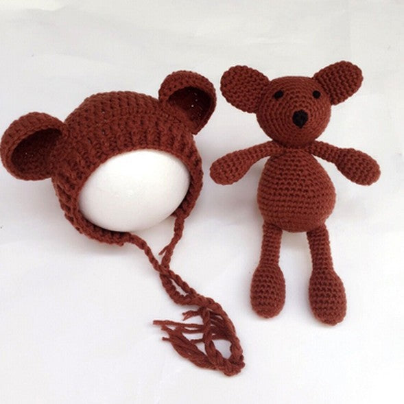 Cute Bear Knitting Baby Hat and Toy 2-Piece Set