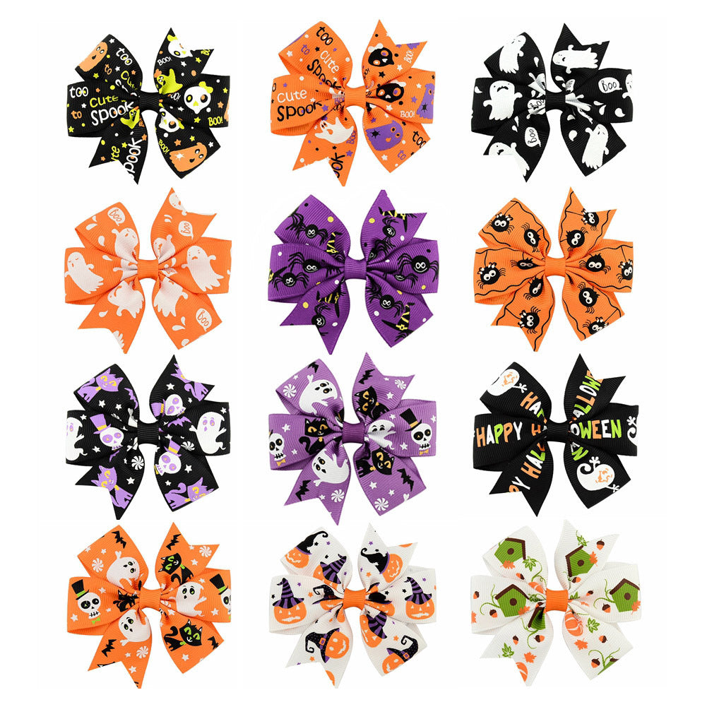 Halloween ribbed band bowknot children barrettes