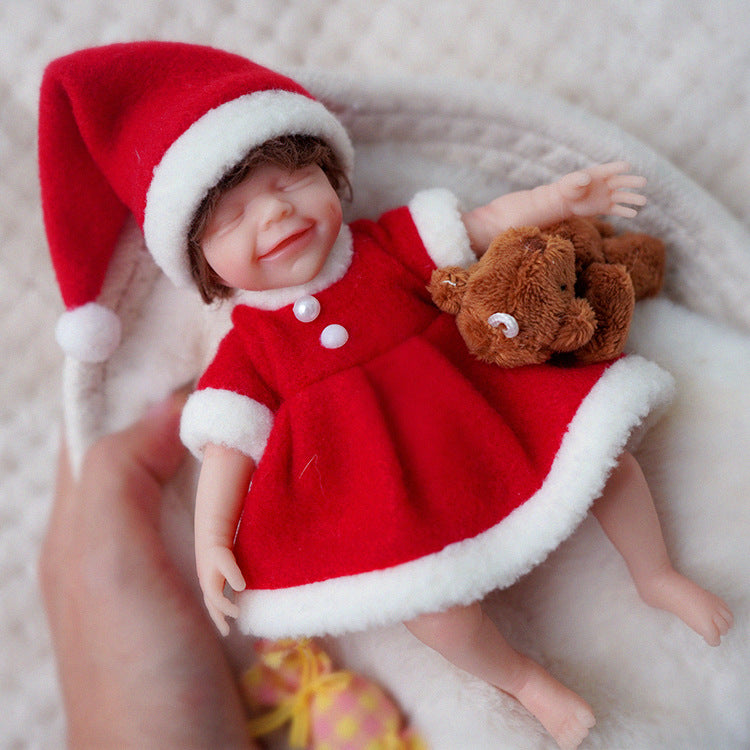 6 Inch Closed Eyes Mini Reborn Dolls With Christmas Clothes-April Clothes