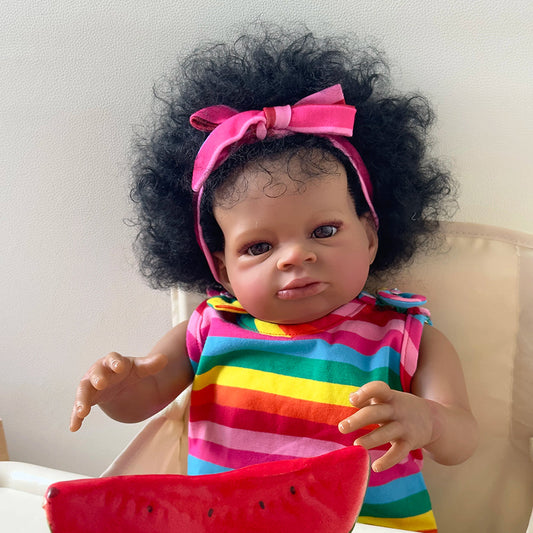 20 Inches Open Eyes Dark Skin Curly Hair Reborn Doll-Lanny