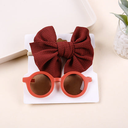 Bow Nylon Headband Sunglasses Two-Piece Set