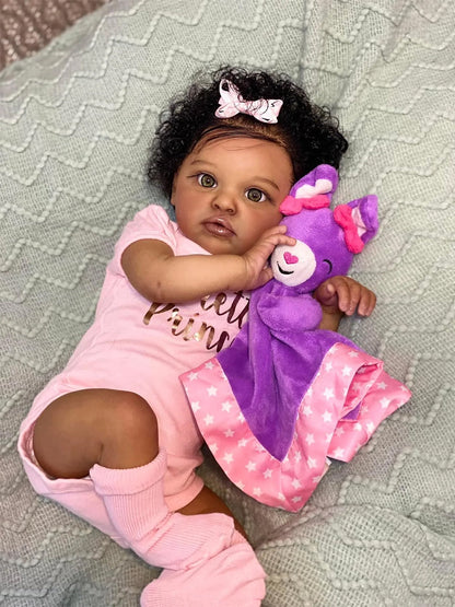 20 Inches Open Eyes Dark Skin Curly Hair Reborn Doll-Chantal